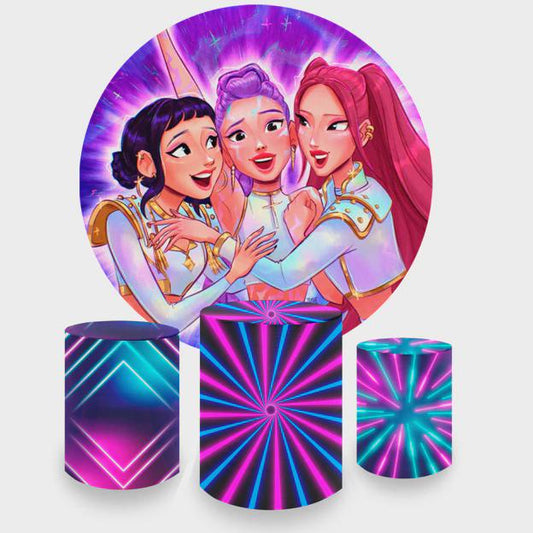 Kpop Demon Hunter Cartoon Inspired Round Backdrop Cylinders Cover Round Backdrop Cover Photo Photography Background