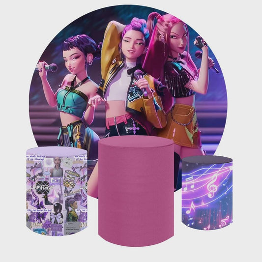 Kpop Demons Hunters Cartoon Inspired Round Backdrop Cylinders Cover Round Backdrop Cover Photo Photography Background