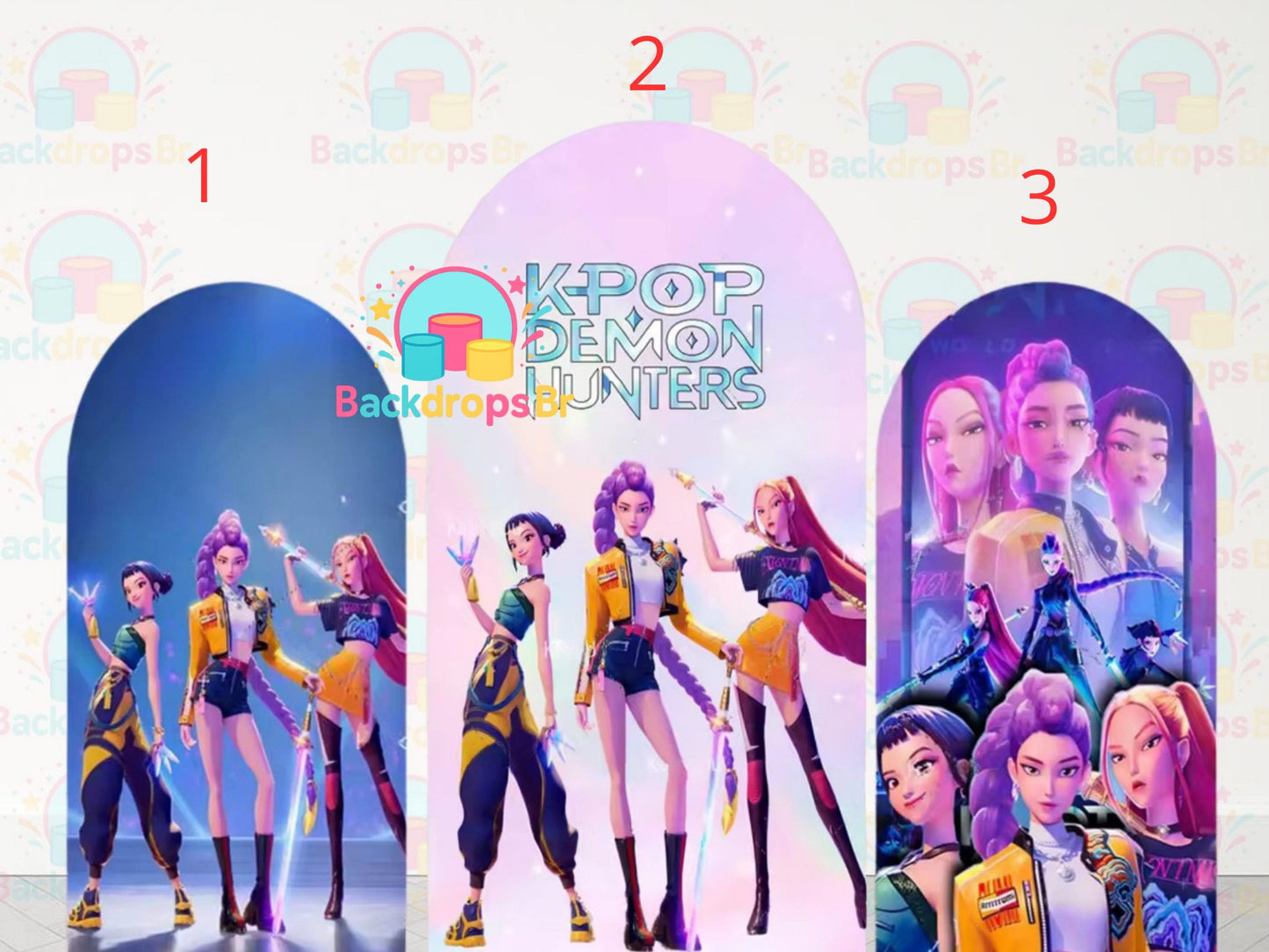 Kpop Cartoon Demons Hunters Arch Backdrop Cover Backdrop 3 pieces| Birthday Backdrop