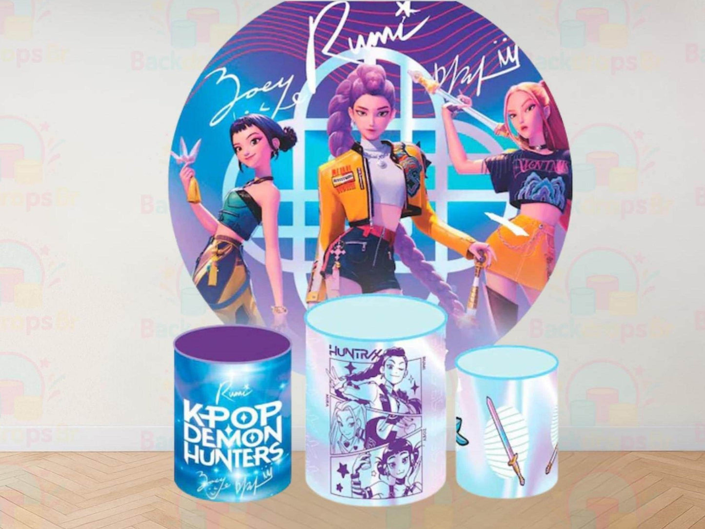 Kpop Cartoon Demons Hunters Round Backdrop Cylinders Cover Round Backdrop Cover Photo Photography Background