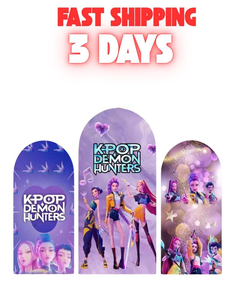 Kpop Cartoon Demons Hunters Arch Backdrop Cover Backdrop 3 pieces| Birthday Backdrop