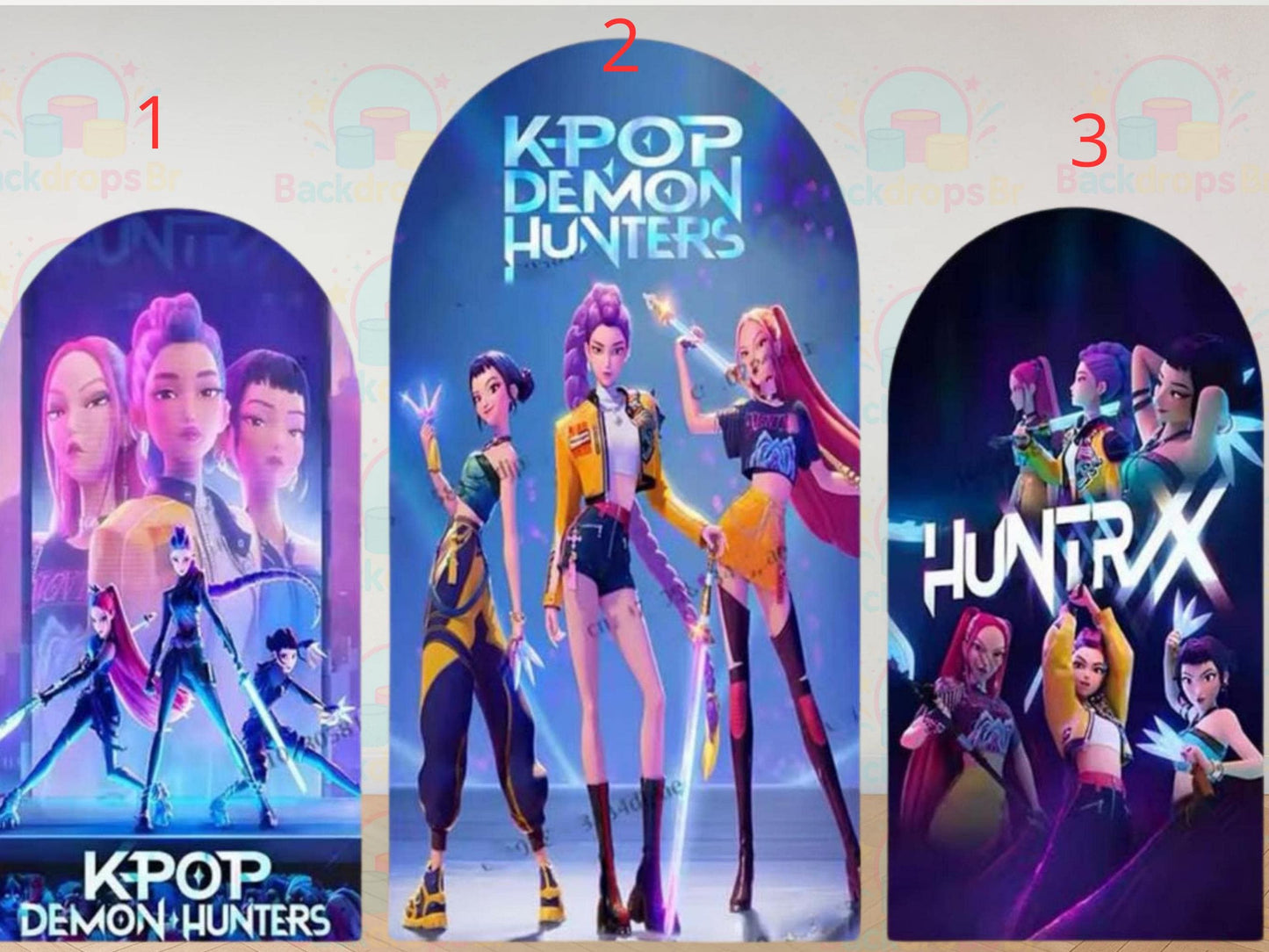 Kpop Demons Hunters Arch Backdrop Cover Backdrop 3 pieces| Birthday Backdrop