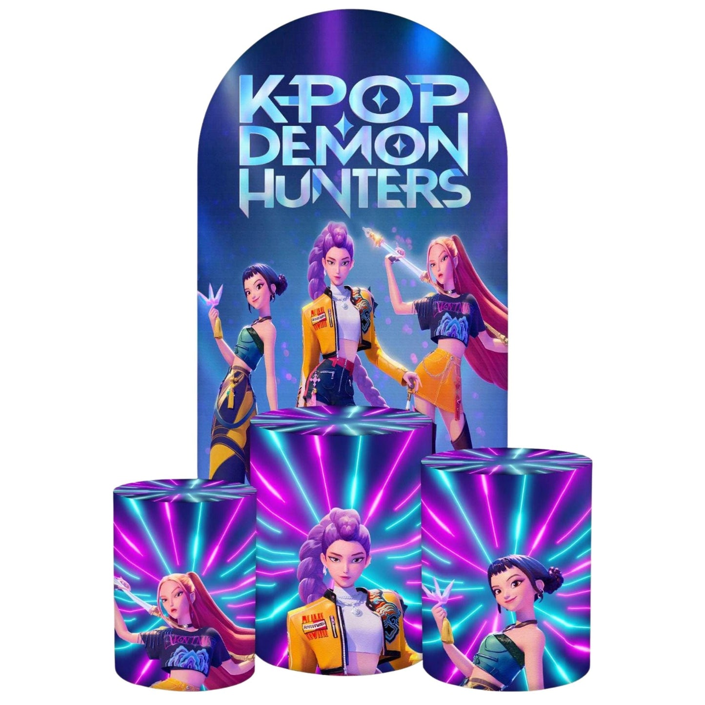 Kpop Demon Hunter Kpop Arch Backdrop Set  4 Pieces | Cylinder Covers for Birthday Party| Birthday girl