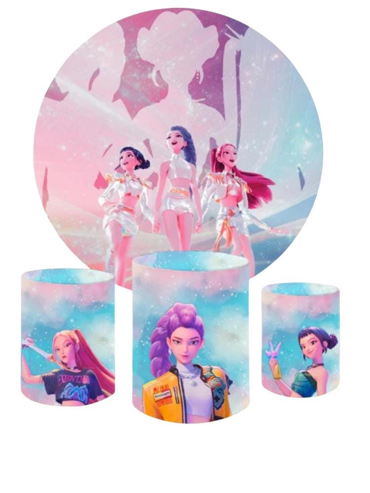 Kpop Demon Hunter Cartoon Inspired Round Backdrop Cylinders Cover Round Backdrop Cover Photo Photography Background