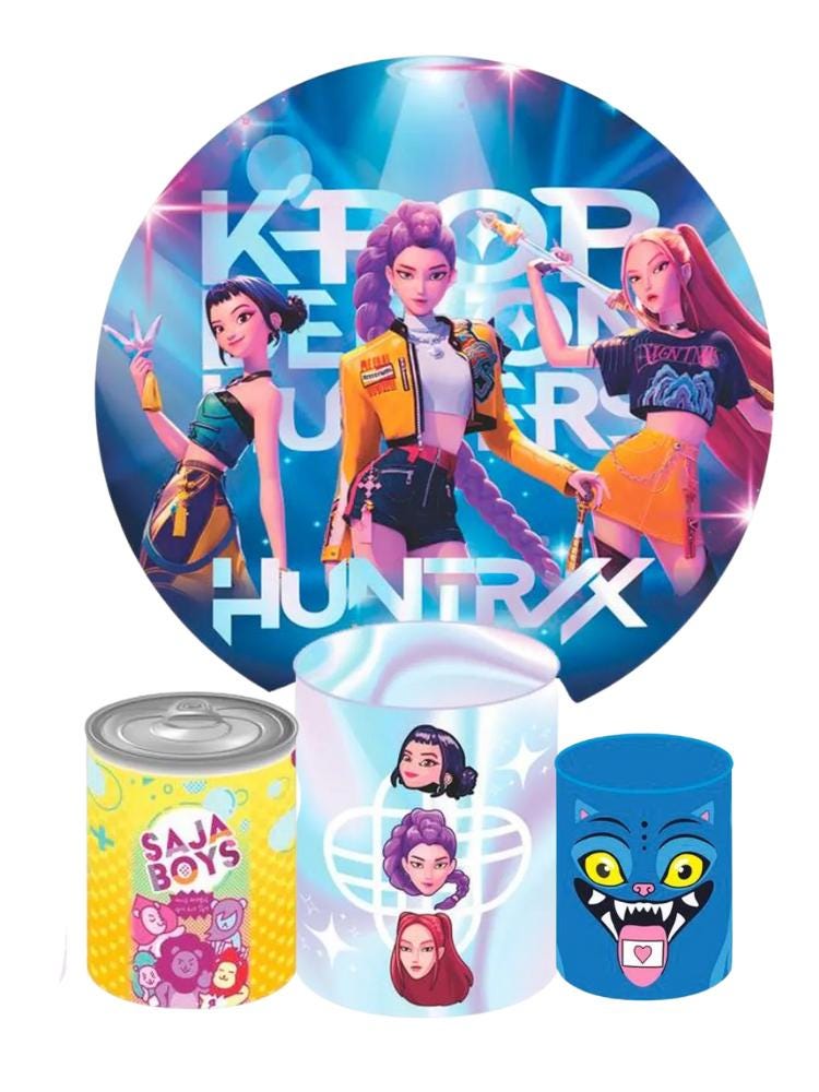 Kpop Demons Hunters Cartoon Inspired Round Backdrop Cylinders Cover Round Backdrop Cover Photo Photography Background