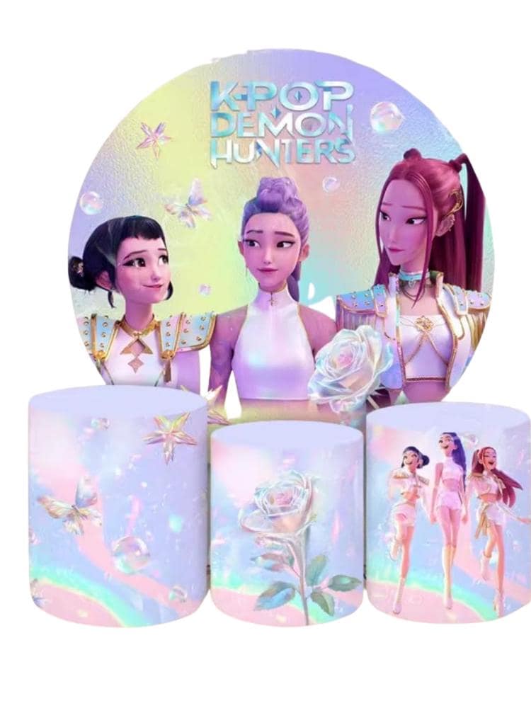 KPop Demon Hunter  Cartoon Inspired Round Backdrop Cylinders Cover Round Backdrop Cover Photo Photography Background