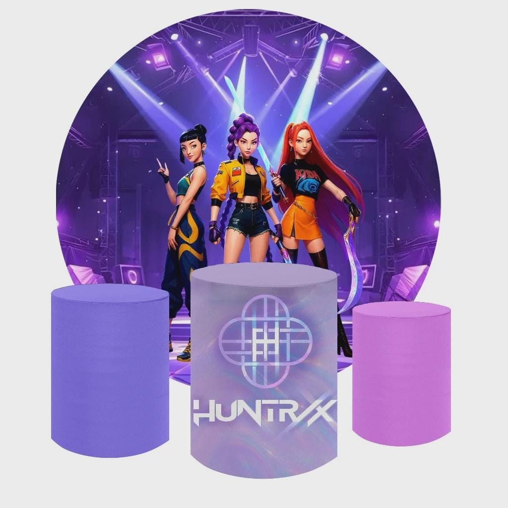 Kpop Demons Hunters Cartoon Inspired Round Backdrop Cylinders Cover Round Backdrop Cover Photo Photography Background