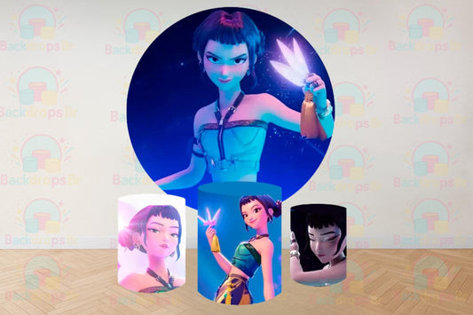Kpop Demon Hunter Cartoon Inspired Round Backdrop Cylinders Cover Round Backdrop Cover Photo Photography Background