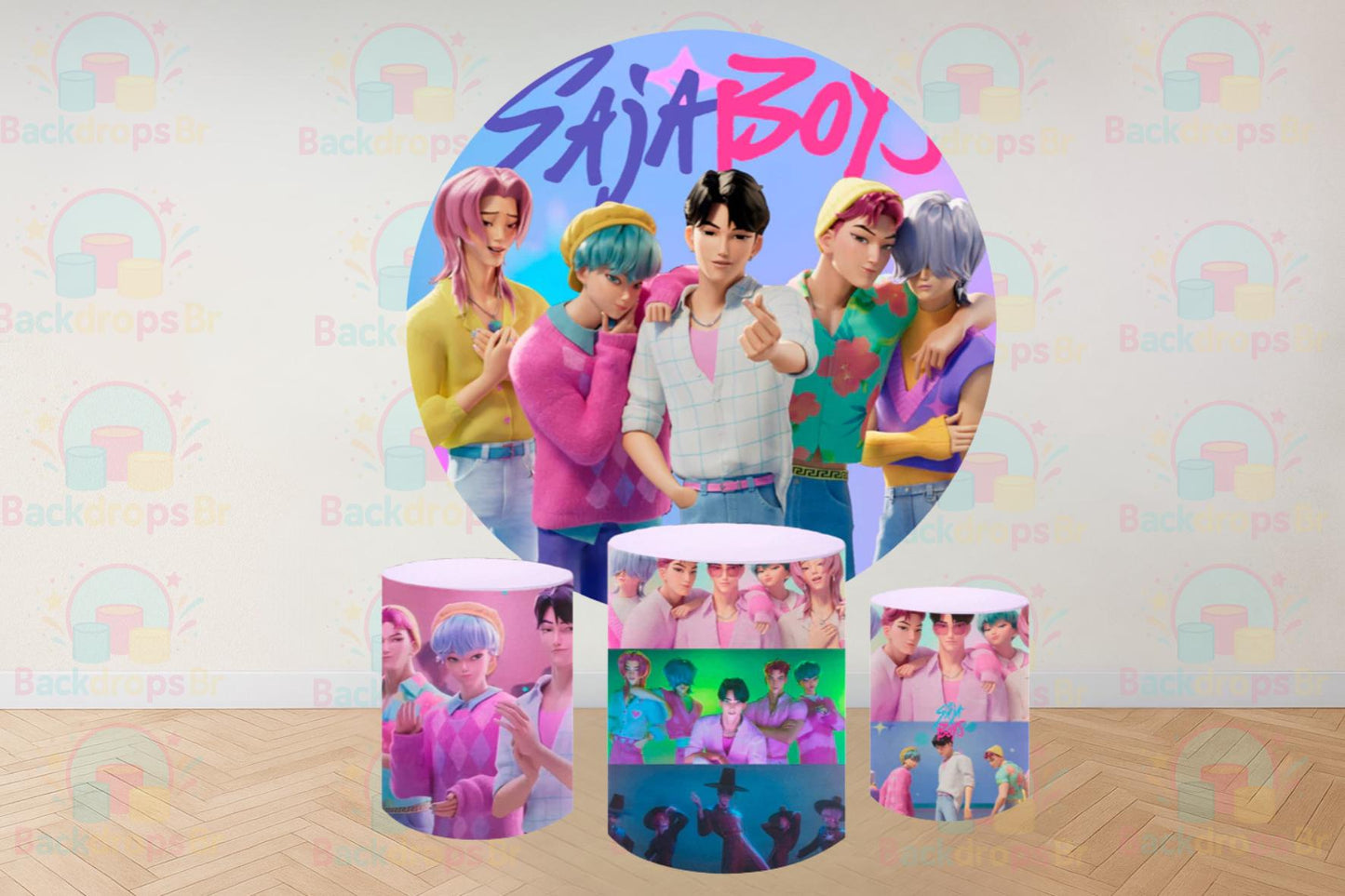 Kpop Demon Hunter Saja Boys Cartoon Inspired Round Backdrop Cylinders Cover Round Backdrop Cover Photo Photography Background