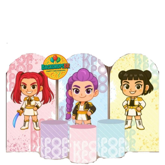 Baby K pop Demons Hunters Inspired Arch Backdrop Set  6 Pieces | Cylinder Covers for Birthday Party| Kpop dolls