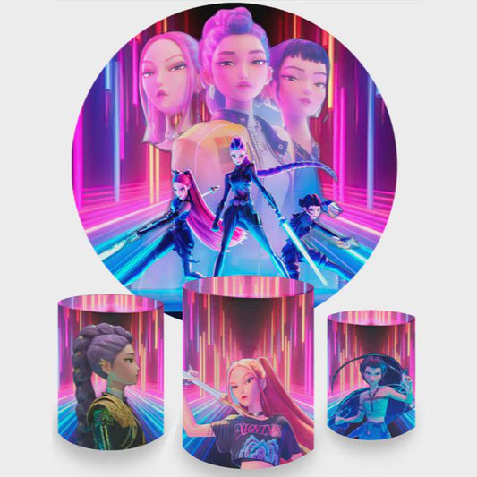 Kpop Demon Hunter Round Backdrop Cylinders Cover Round Backdrop Cover Photo Photography Background