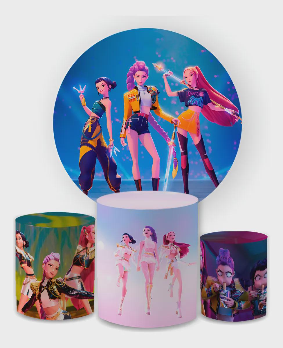Kpop Demons Hunters Round Backdrop Cylinders Cover Round Backdrop Cover Photo Photography Background