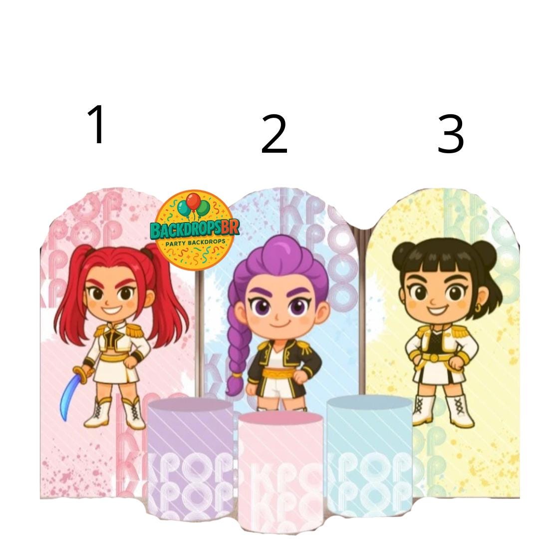 Baby K pop Demons Hunters Inspired Arch Backdrop Set  6 Pieces | Cylinder Covers for Birthday Party| Kpop dolls