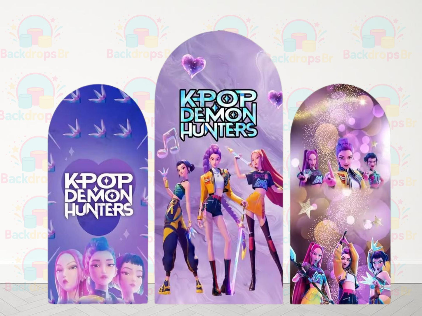 Kpop Cartoon Demons Hunters Arch Backdrop Cover Backdrop 3 pieces| Birthday Backdrop