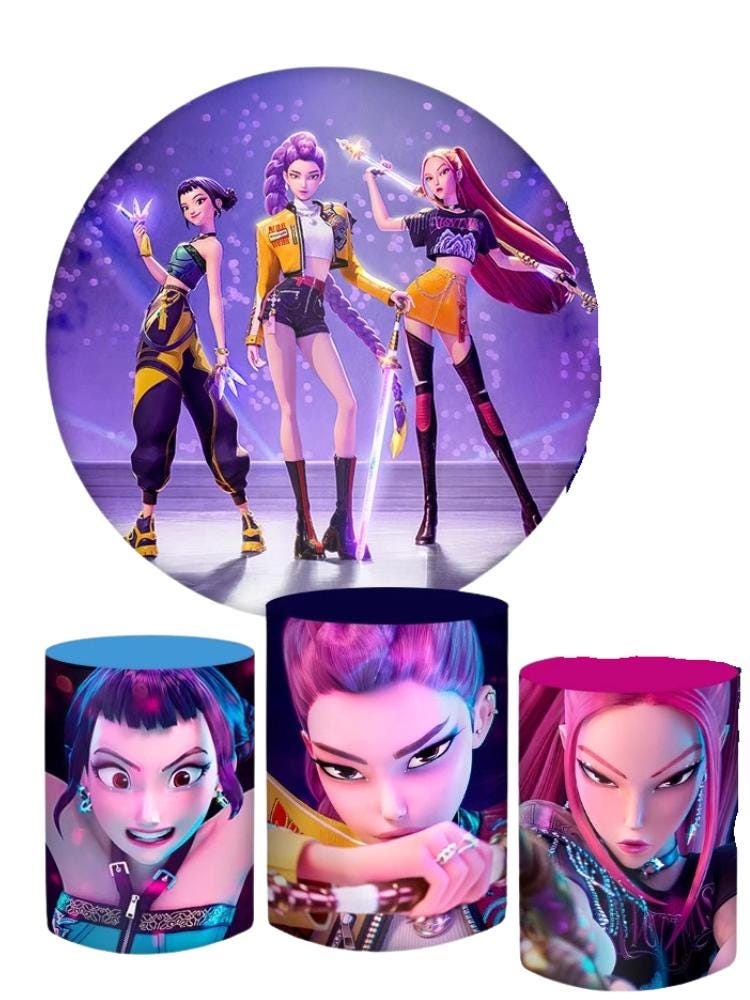 Kpop Demons Hunters Cartoon Inspired Round Backdrop Cylinders Cover Round Backdrop Cover Photo Photography Background