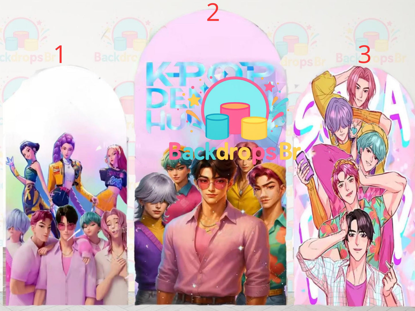 Kpop Cartoon Demons Hunters Boys and girls  Arch Backdrop Cover Backdrop 3 pieces| Birthday Backdrop