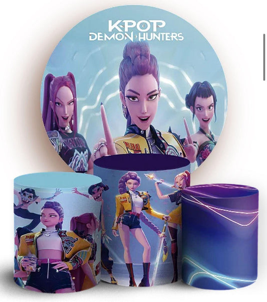 Kpop Demons Hunters Cartoon Inspired Round Backdrop Cylinders Cover Round Backdrop Cover Photo Photography Background