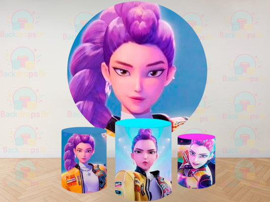 Kpop Demon Hunter Cartoon Inspired Round Backdrop Cylinders Cover Round Backdrop Cover Photo Photography Background