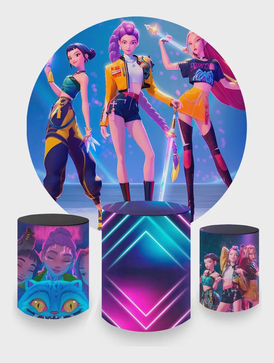 Kpop Demons Hunters Cartoon Inspired Round Backdrop Cylinders Cover Round Backdrop Cover Photo Photography Background