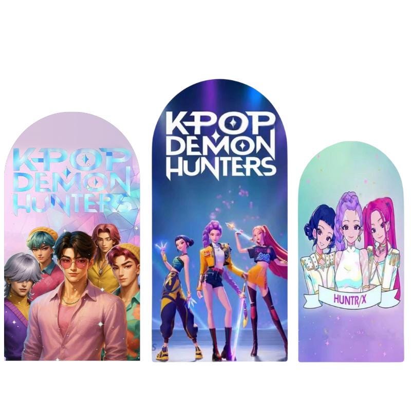 Kpop Cartoon Demons Hunters Arch Backdrop Cover Backdrop 3 pieces| Birthday Backdrop