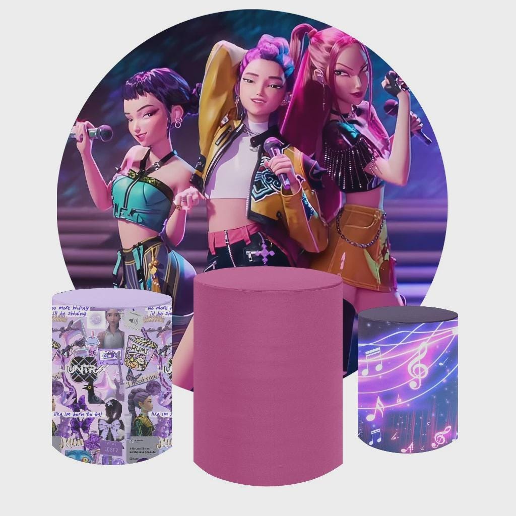 Kpop Demon Hunter Cartoon Inspired Round Backdrop Cylinders Cover Round Backdrop Cover Photo Photography Background