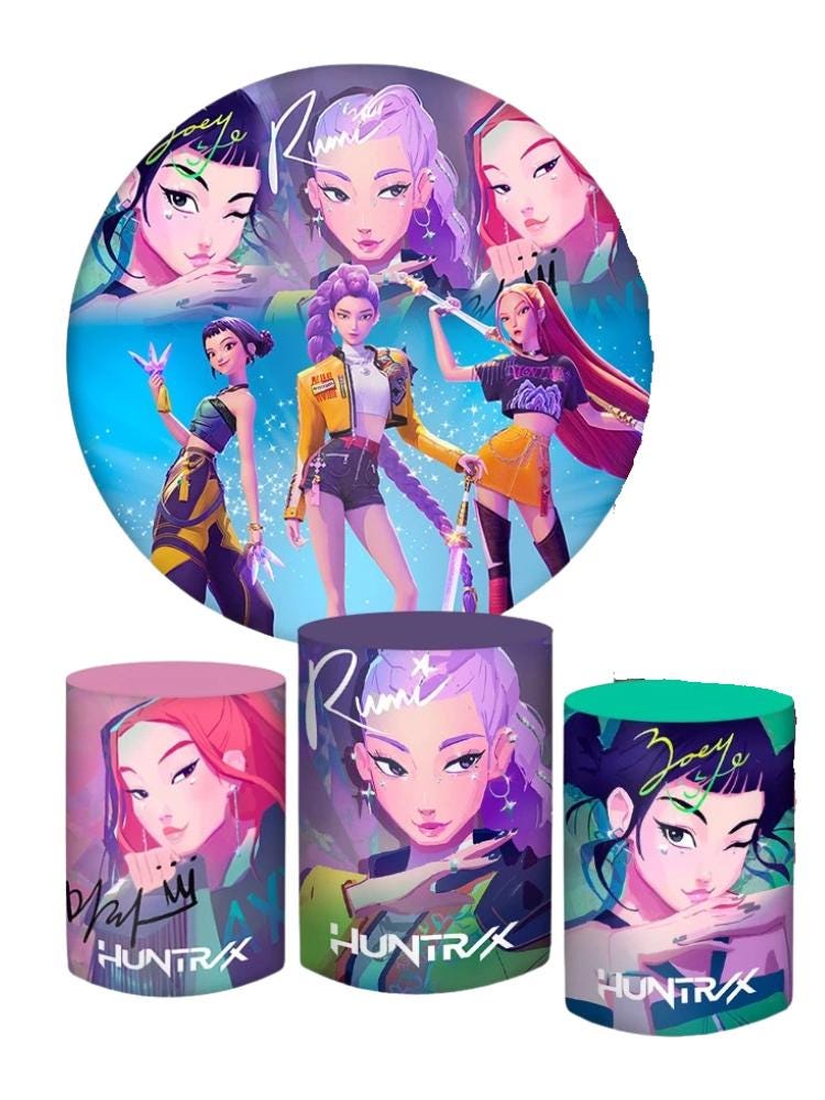 Kpop Demons Hunters Cartoon Inspired Round Backdrop Cylinders Cover Round Backdrop Cover Photo Photography Background