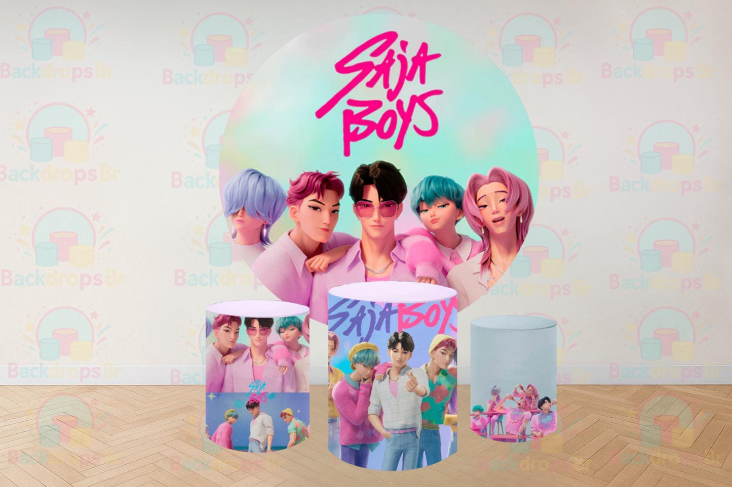 Kpop Demon Hunter Saja boys Cartoon Inspired Round Backdrop Cylinders Cover Round Backdrop Cover Photo Photography Background