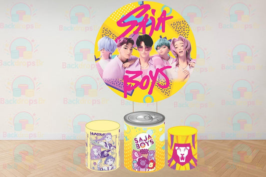 Kpop Demon Hunter Saja boys Cartoon Inspired Round Backdrop Cylinders Cover Round Backdrop Cover Photo Photography Background