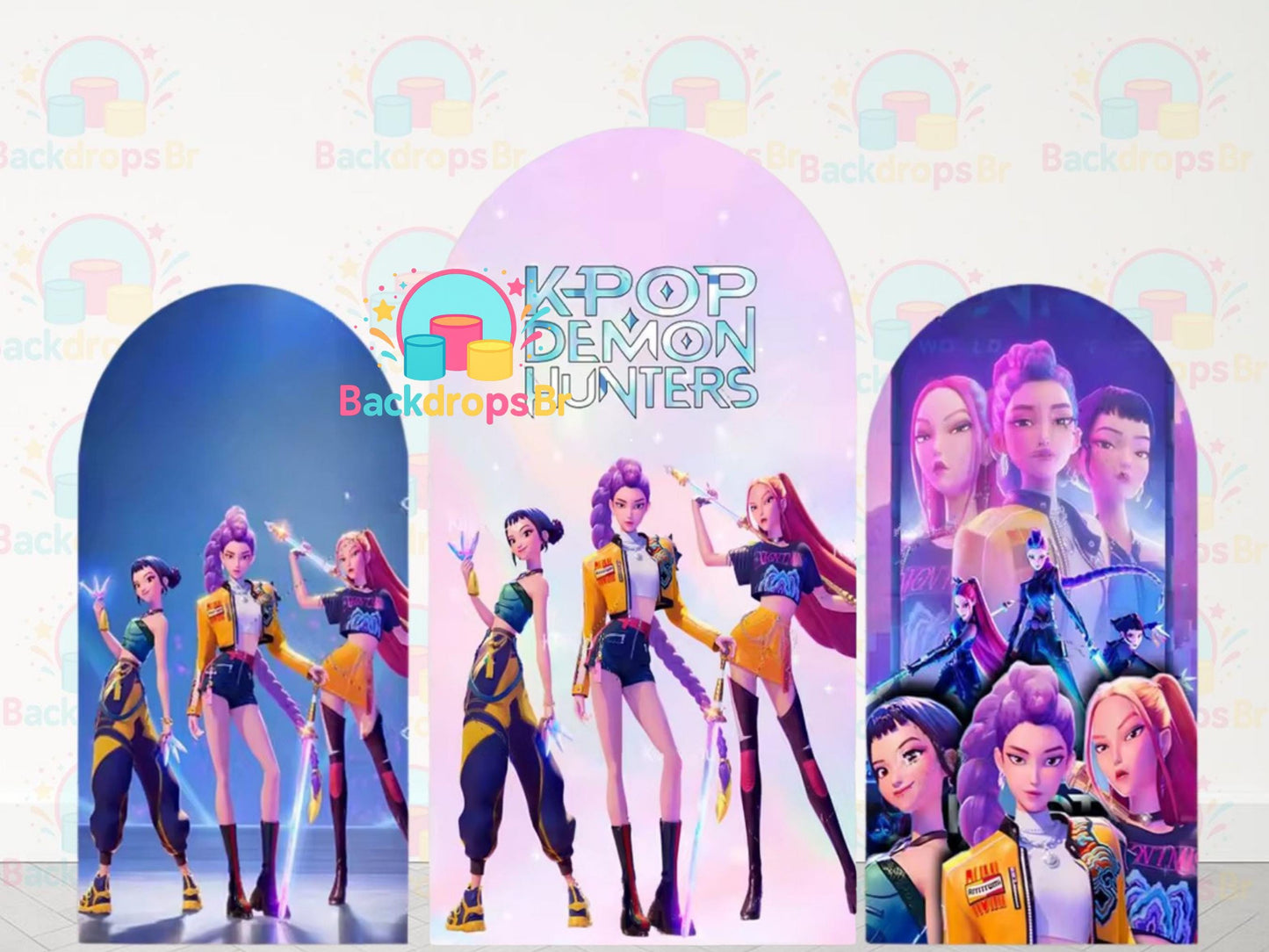 Kpop Cartoon Demons Hunters Arch Backdrop Cover Backdrop 3 pieces| Birthday Backdrop