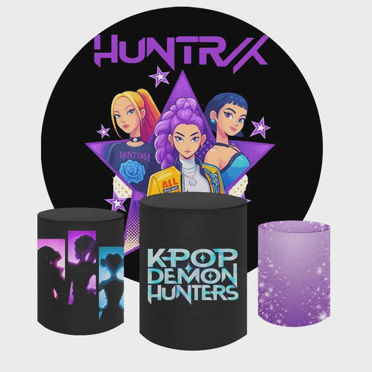 Kpop Demons Hunters  Round Backdrop Cylinders Cover Round Backdrop Cover Photo Photography Background