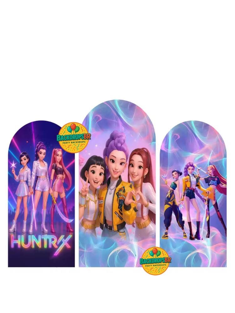 Kpop Demons Hunters Arch Backdrop Cover Backdrop 3 pieces| Birthday Backdrop